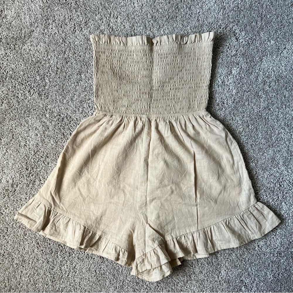 Beige Strapless Linen Romper